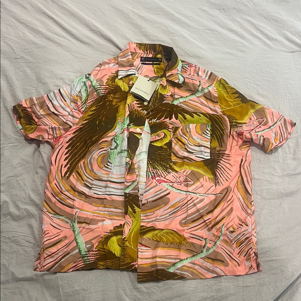 All Saints Men's Pink and Brown Casual Shirt